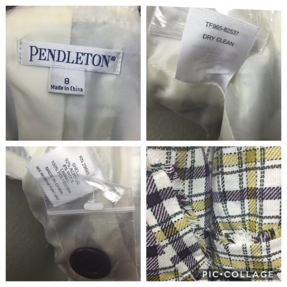 Pendleton Plaid Pea Coat Yellow Purple NWOT 8 - Picture 7 of 8